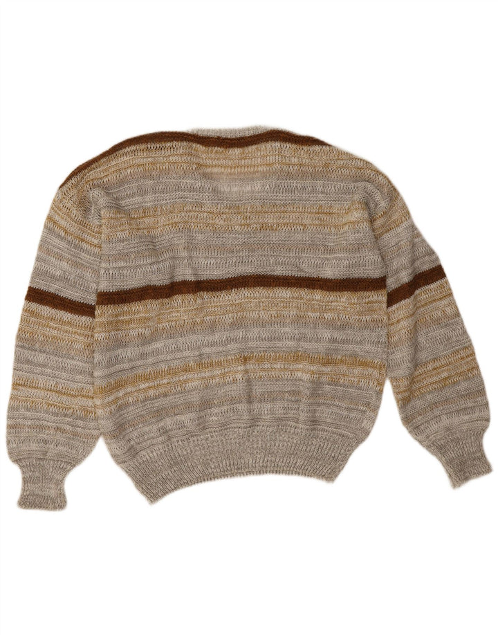 Maglione da uomo con scollo a V Fiume, lino grande a righe grigie
