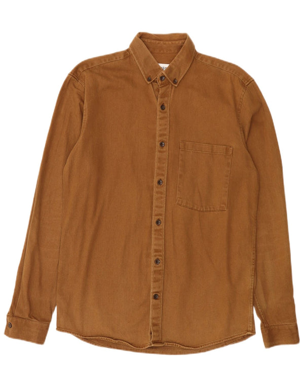 Zara Mens Denim Shirt Small Beige Cotton