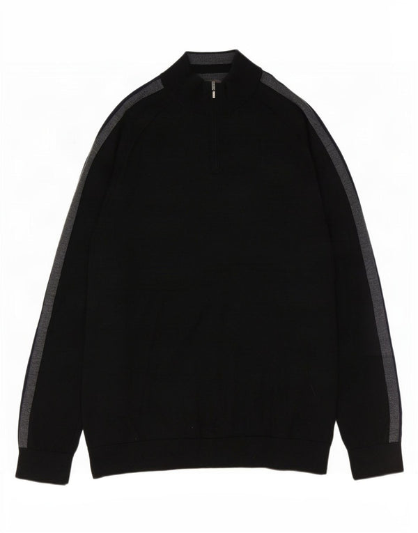Marks & Spencer Herre Zip Neck Sweater XL Sort Colourblock