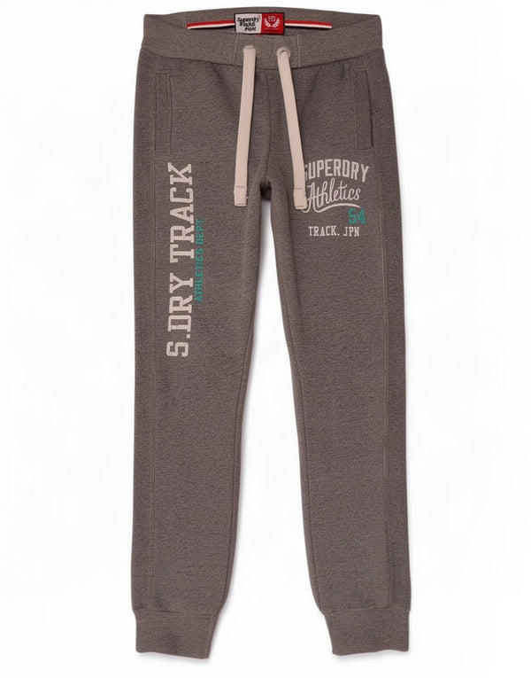 Superdry Mens Graphic Tracksuit Trousers Joggers Small Grey Flecked Cotton