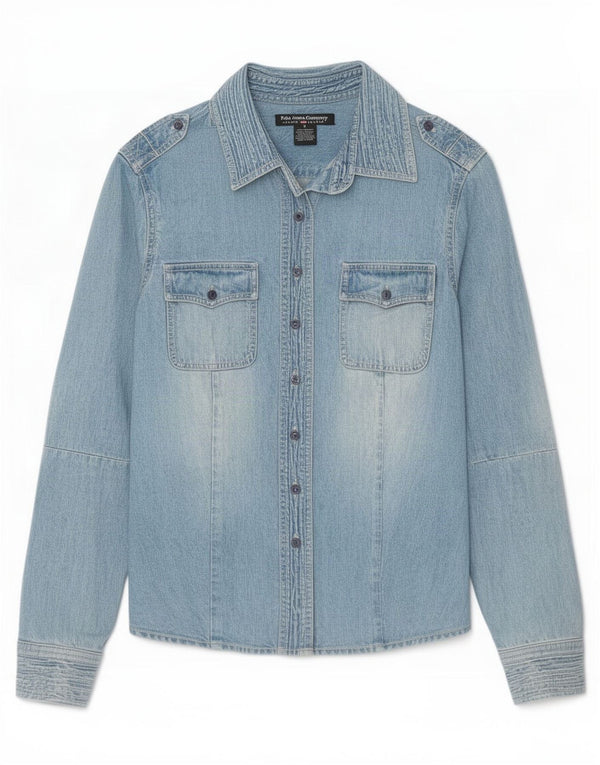 Polo Ralph Lauren Womens Military Denim Shirt UK 10 Small Blue Cotton