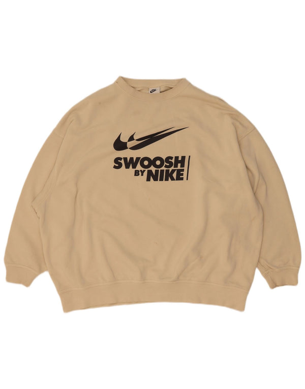 Nike Mens Swoosh Graphic Loose Fit Sweatshirt Jumper Small Beige Cotton