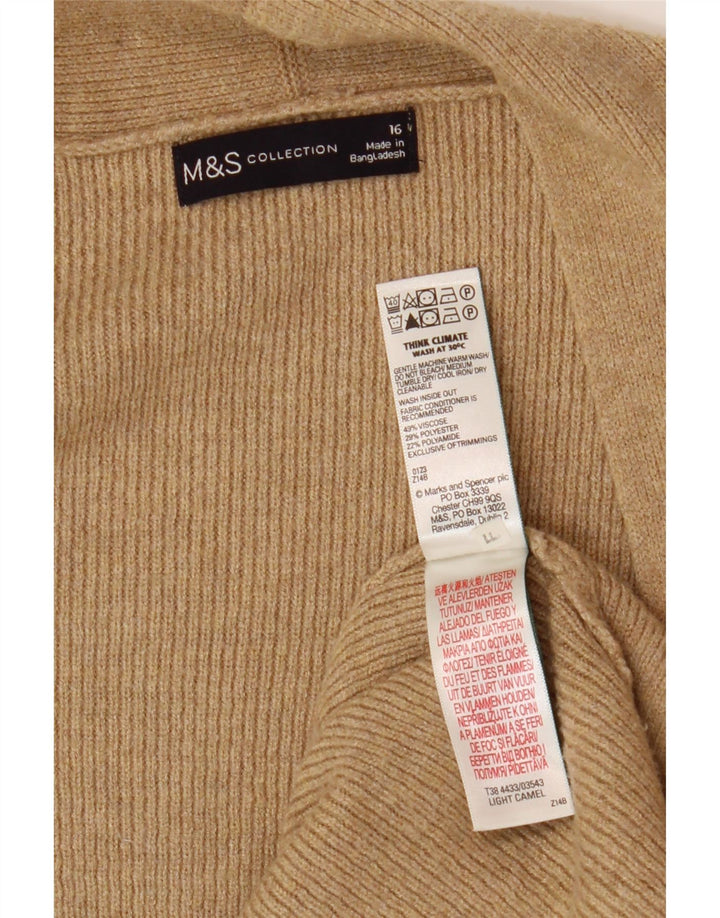 Marks & Spencer Womens Longline Open Cardigan Sweater UK 16 Large Beige