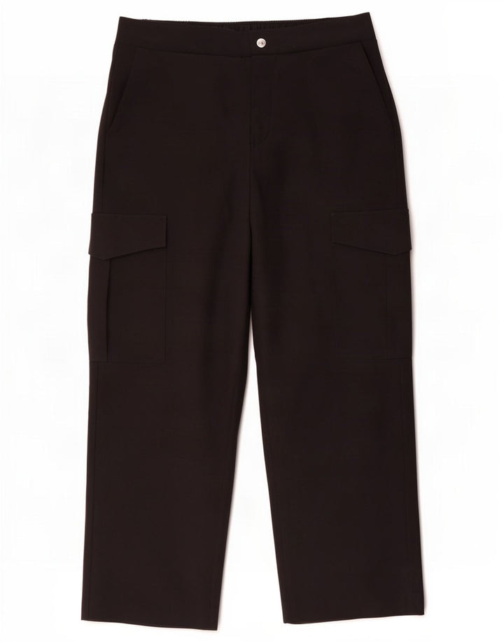 Zara Womens Straight Cargo Trousers Large W34 L30 Black Polyester