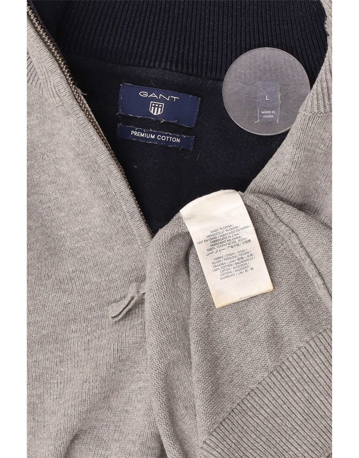 Gant Mens Zip Neck Jumper Sweater Large Grey Cotton