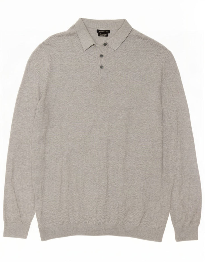 Massimo Dutti Mens Polo Neck Jumper Sweater XL Grey Cotton