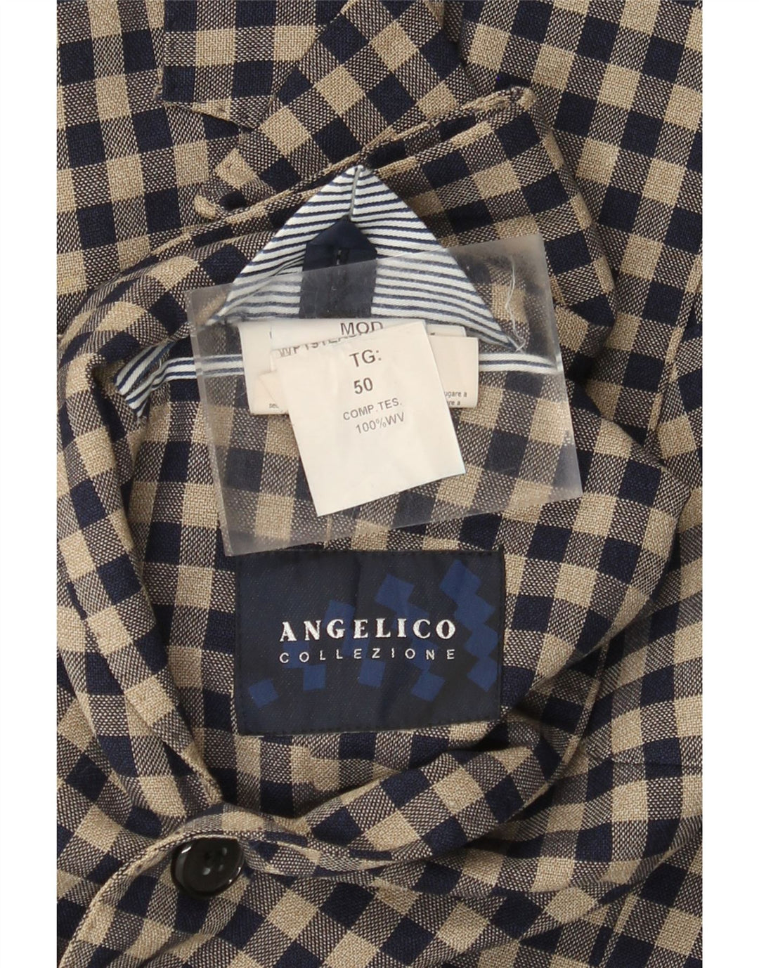 Angelico Mens 2 Button Blazer Jacket IT 50 Large Beige Gingham Wool
