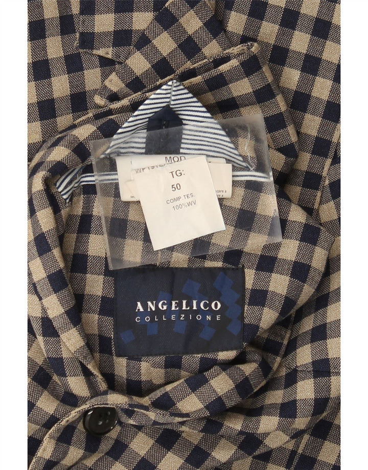 Angelico Mens 2 Button Blazer Jacket IT 50 Large Beige Gingham Wool