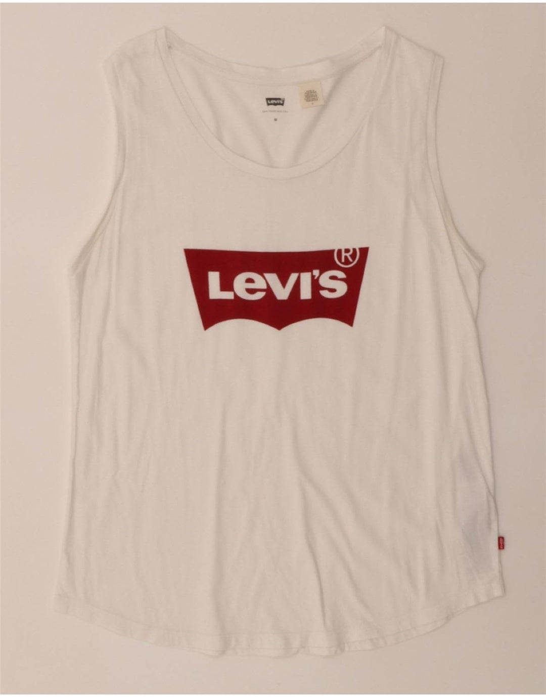 LEVI'S Womens Graphic Vest Top UK 12 Medium White Cotton Vintage Levi's and Second-Hand Levi's from Messina Hembry 