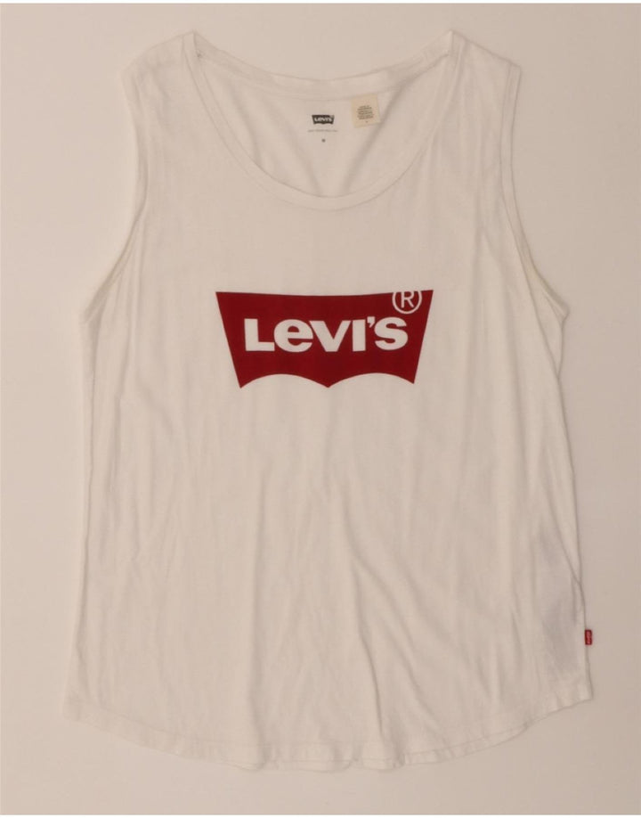 LEVI'S Womens Graphic Vest Top UK 12 Medium White Cotton Vintage Levi's and Second-Hand Levi's from Messina Hembry 