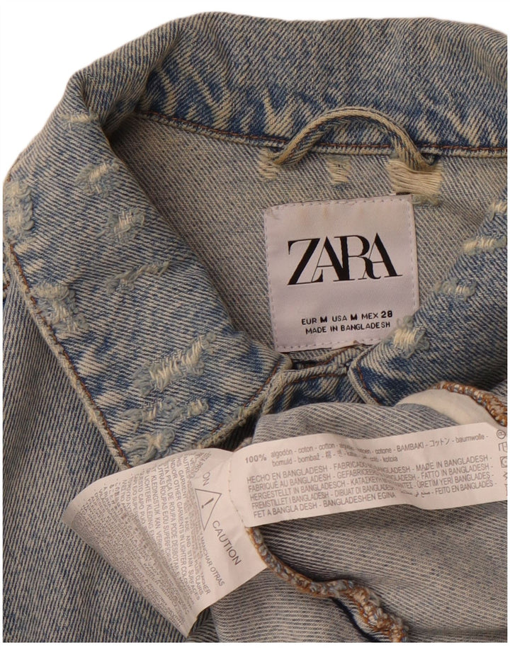 ZARA Distressed denimjakke til mænd UK 38 Medium Blue Cotton