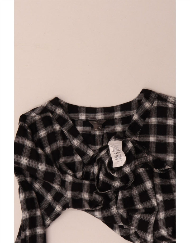Eddie Bauer Womens Loose Fit Pullover Shirt UK 14 Medium Black Check Cotton