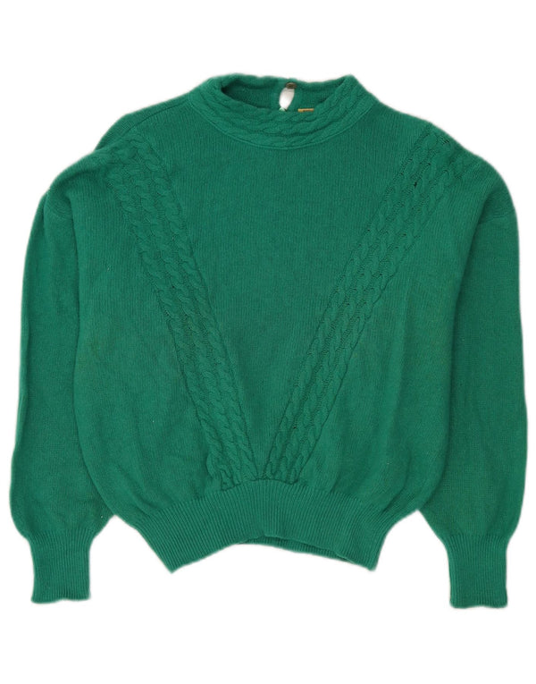 Vintage Womens Crop Turtle Neck Jumper Sweater IT 46 Large Green Angora