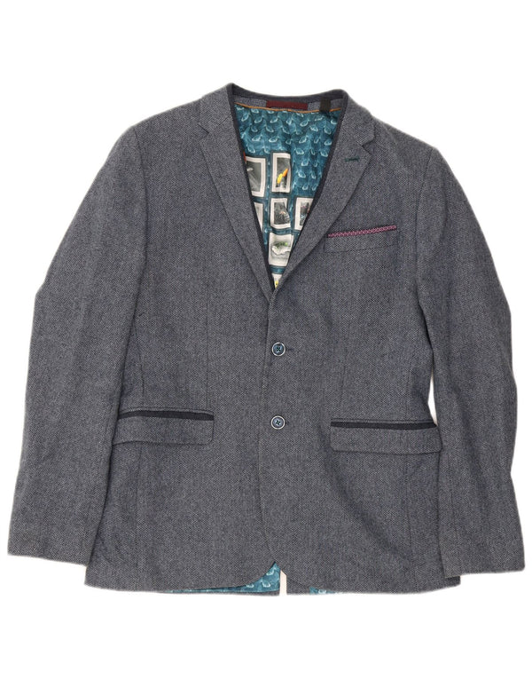 Ted Baker Chaqueta tipo blazer de 2 botones para hombre talla 4 grande en espiga azul marino