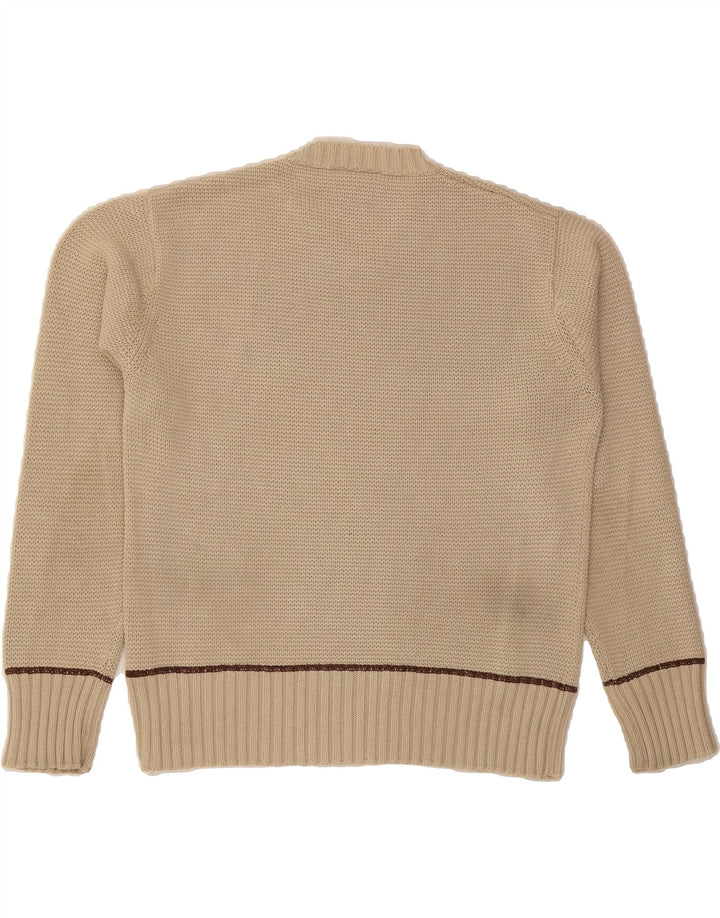VINTAGE Mens Graphic V-Neck Jumper Sweater Large Beige Cotton Vintage Vintage and Second-Hand Vintage from Messina Hembry 