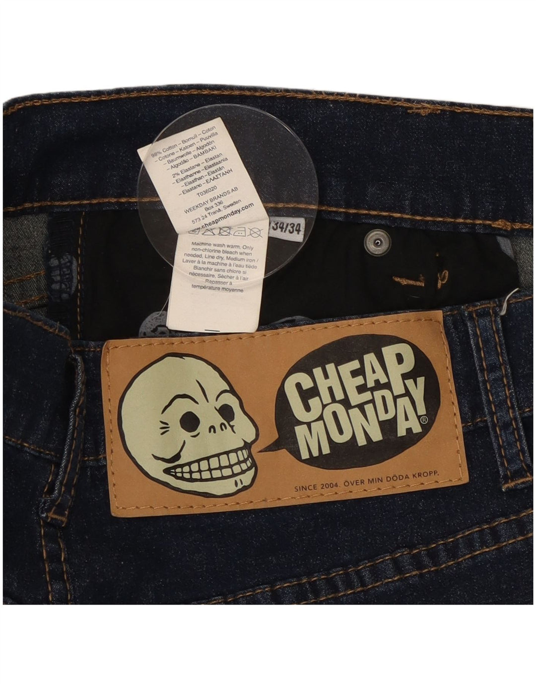 Cheap Monday Womens Straight Jeans W34 L26 Navy Blue Cotton