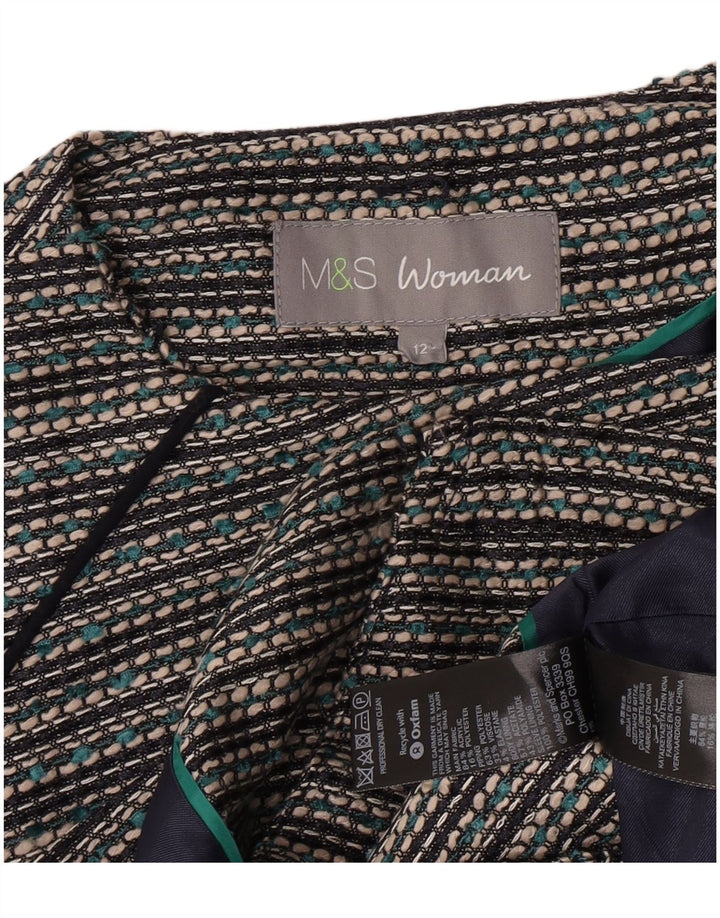 Женский укороченный пиджак Marks & Spencer UK 12, акрил среднего серого цвета в полоску