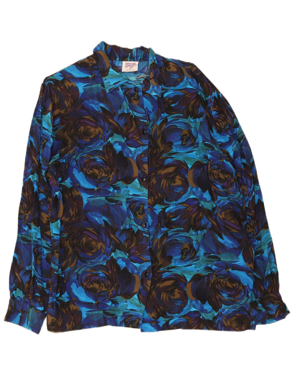 Vintage mujer camisa de gran tamaño Reino Unido 14 azul medio floral