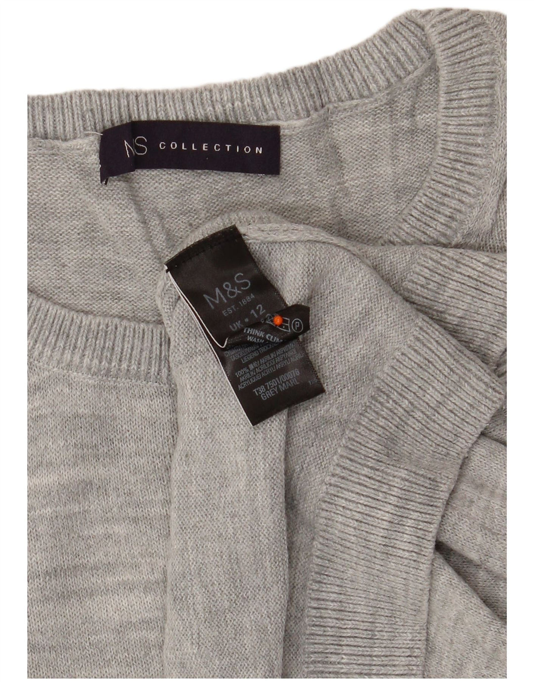 MARKS & SPENCER Womens Crop Crew Neck Jumper Sweater UK 12 Medium Grey