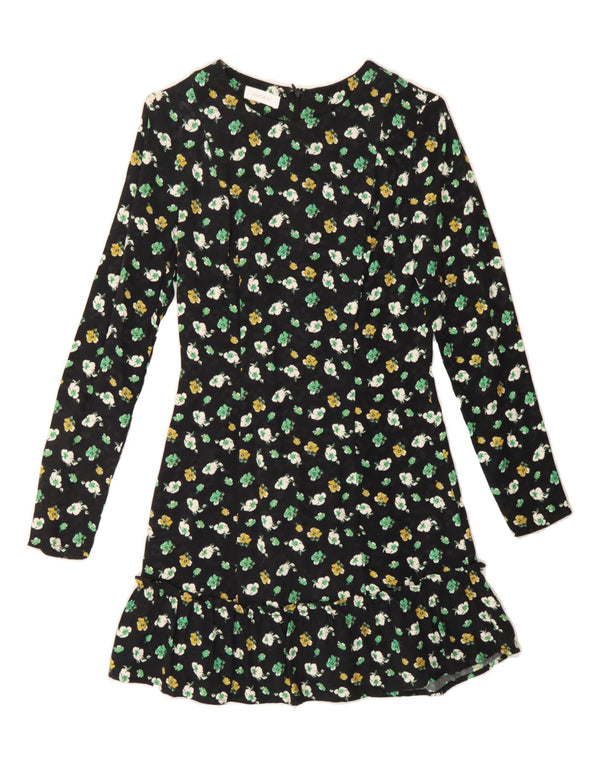 KOOKAI Womens Long Sleeve A-Line Dress UK 4 XS Black Floral Viscose
