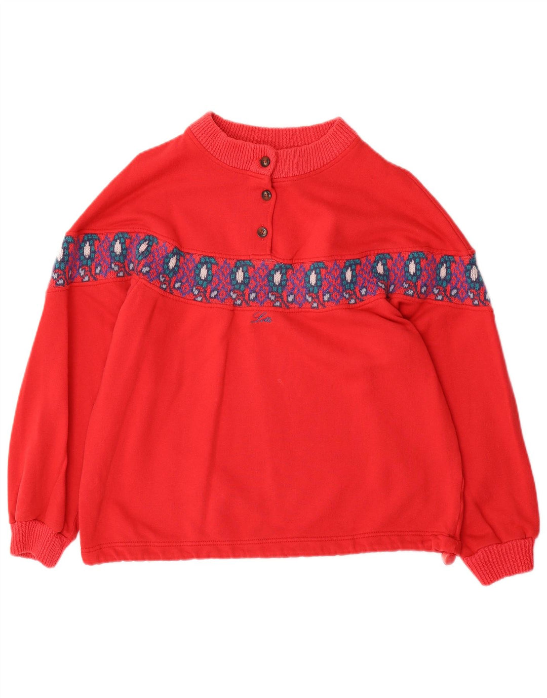 LOTTO Womens Oversized Sweatshirt Jumper UK 14 Medium Red Fair Isle