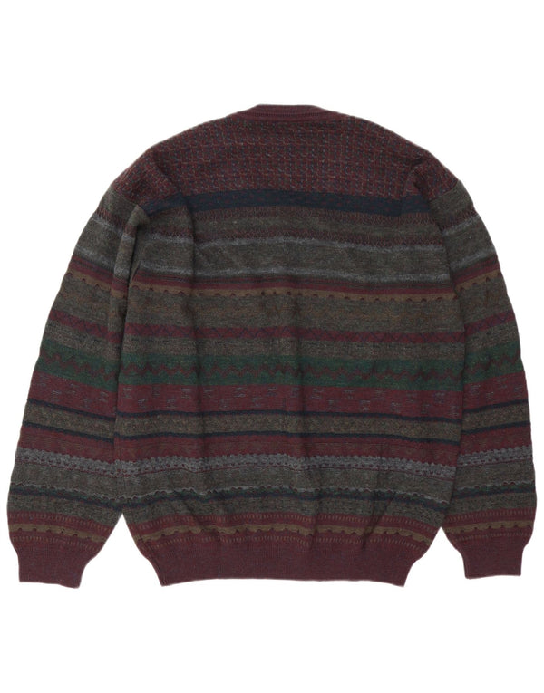Rodes Mens V-Neck Jumper Sweater Large Multicoloured Fair Isle Virgin Wool