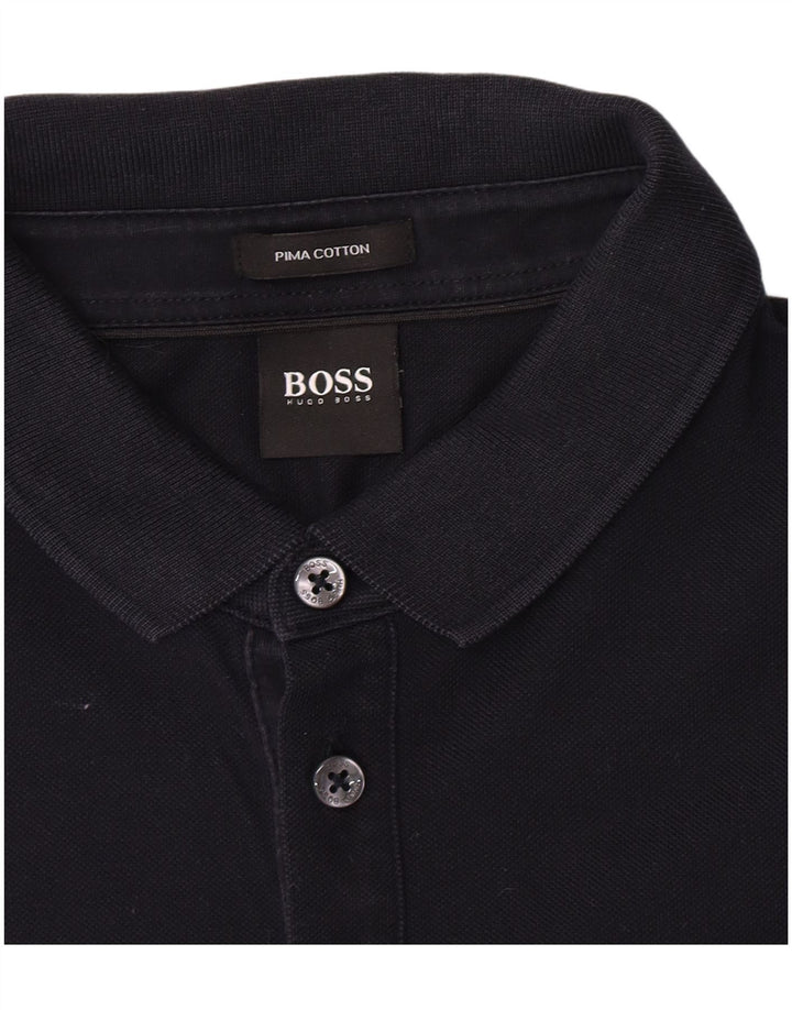 Hugo Boss Mens Long Sleeve Polo Shirt Medium Navy Blue Cotton