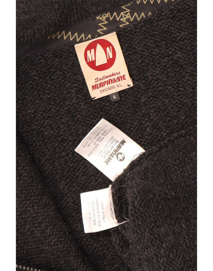 Murphy & Nye Mens Sailmakers Graphic Cardigan Sweater Large Grey Wool