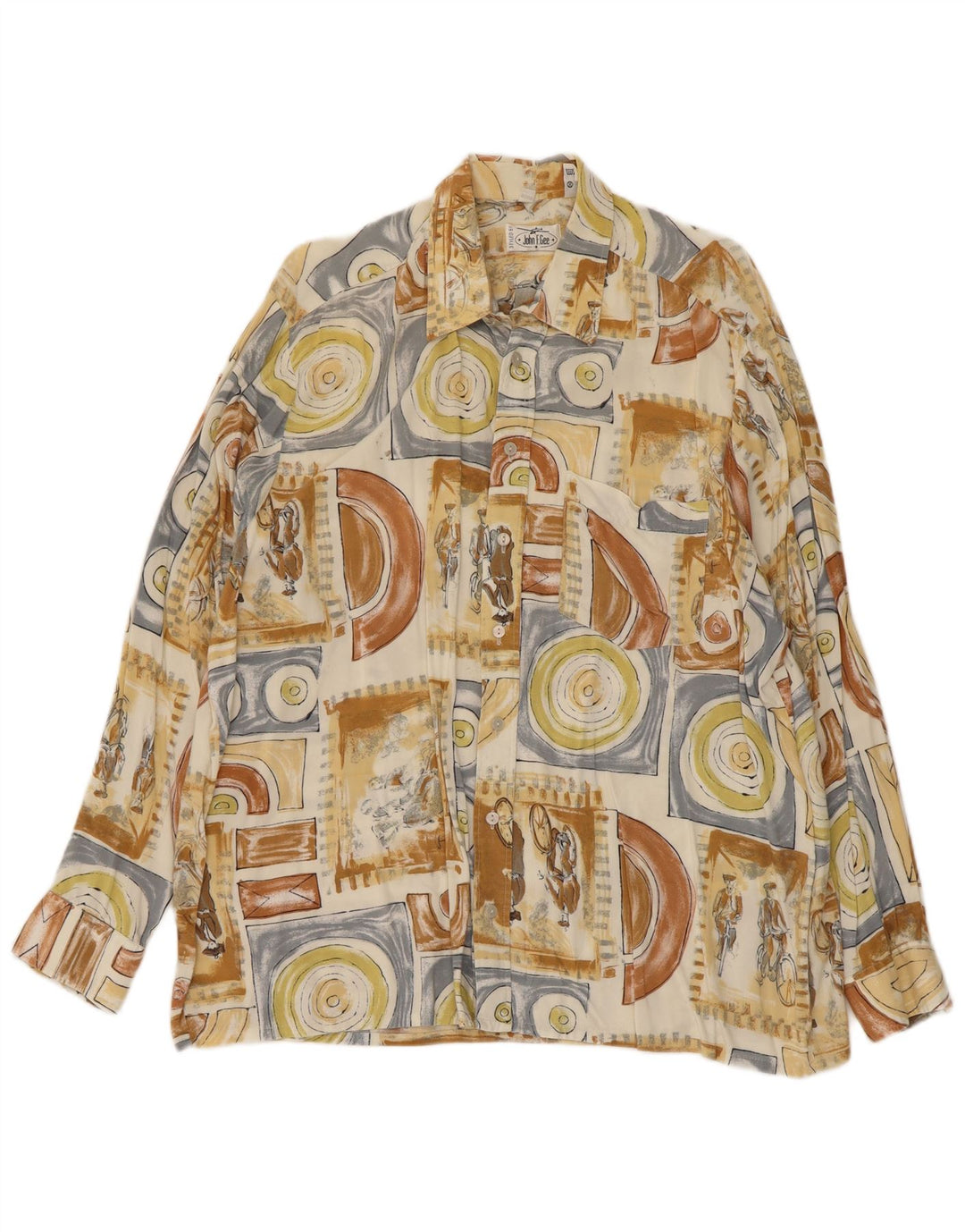 John F Gee Herre abstrakt mønster skjorte størrelse 43/44 Large Beige Viscose