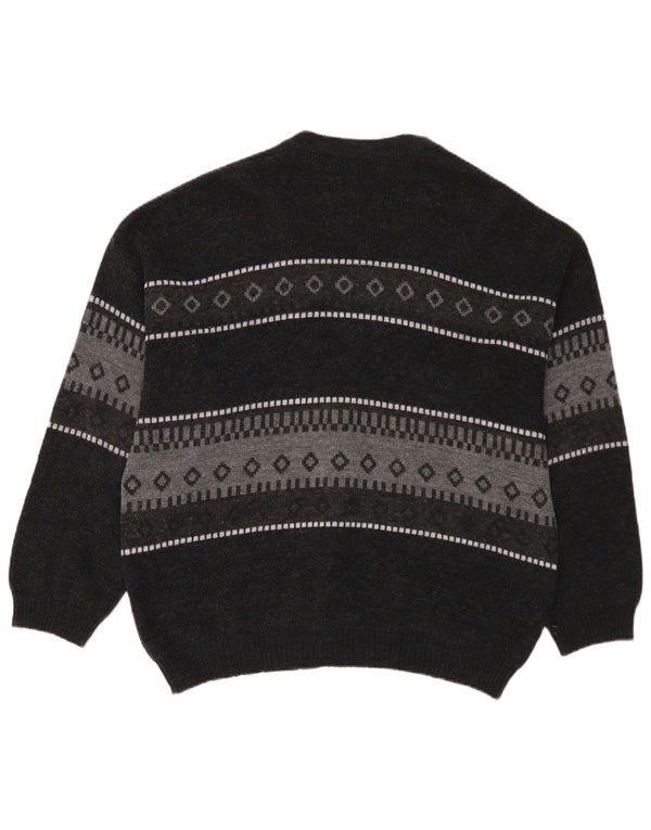 C&A Mens Canda Cardigan Sweater Large Navy Blue Fair Isle Acrylic