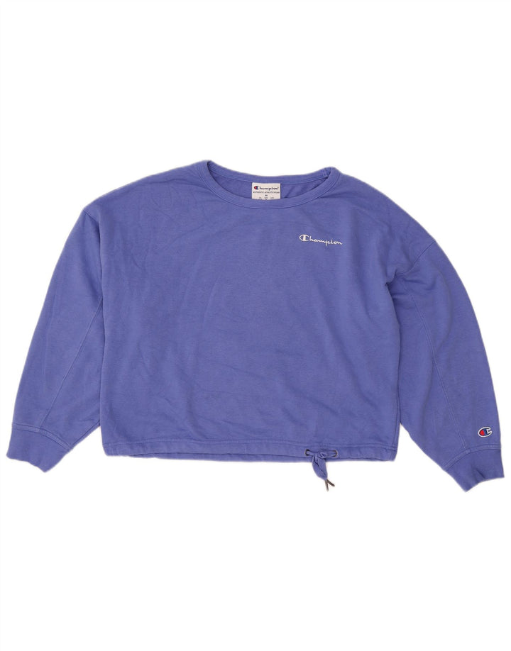 CHAMPION Womens Crop Oversized Sweatshirt Jumper UK 14 Medium Blue