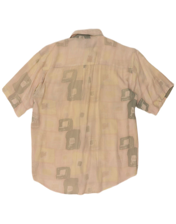 Camicia vintage da uomo a maniche corte XL in cotone geometrico beige