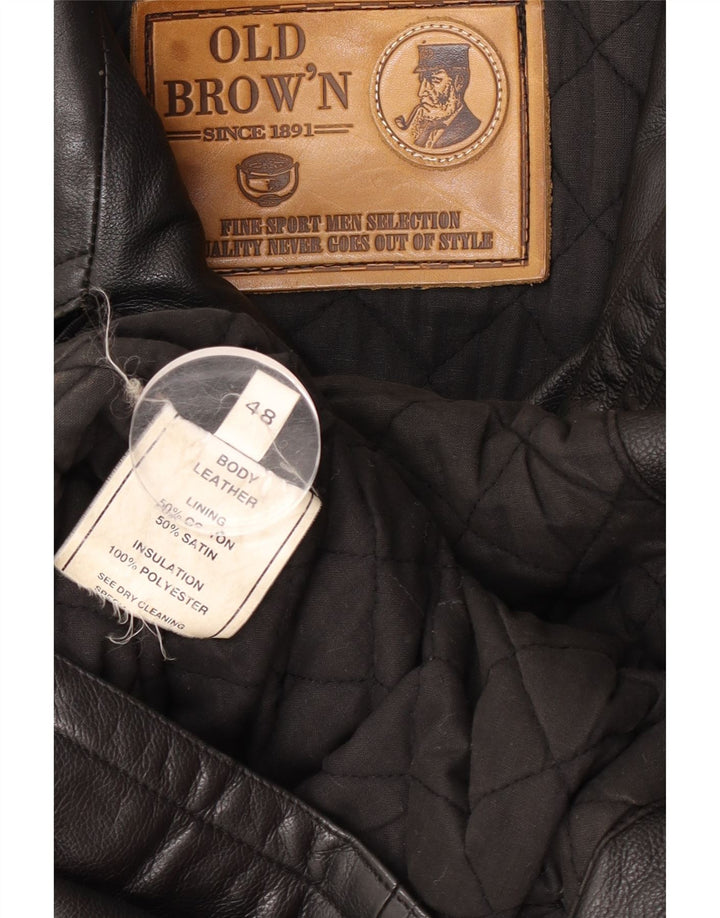 Chaqueta de cuero vintage para hombre IT 48 cuero negro medio