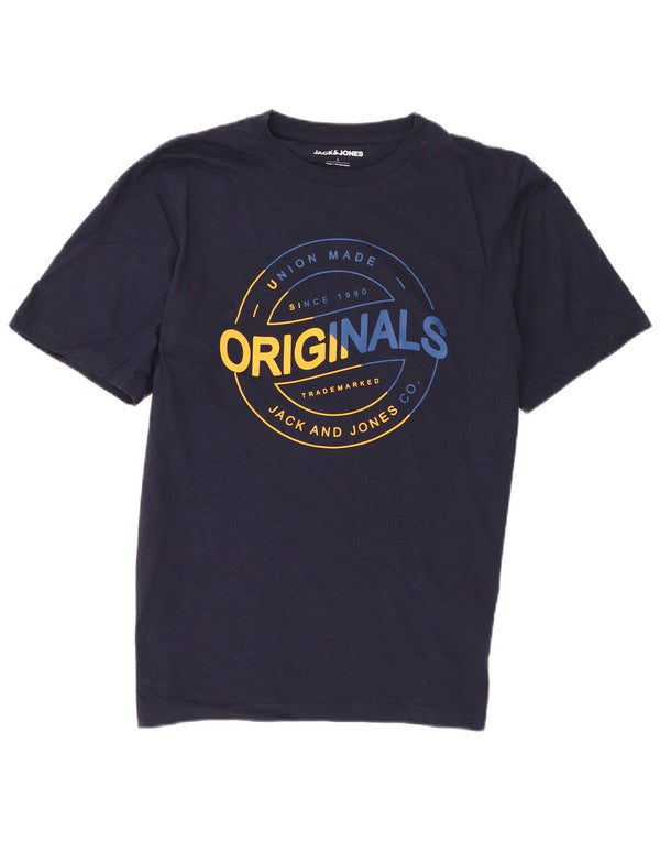 Jack & Jones Mens Graphic T-Shirt Top Large Navy Blue Cotton