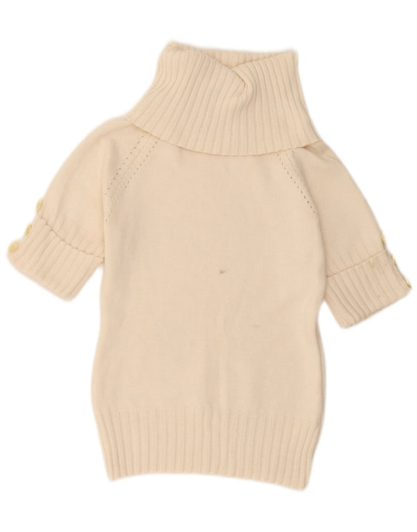 Maglione vintage da donna a maniche corte con collo alto UK 12 grande bianco sporco