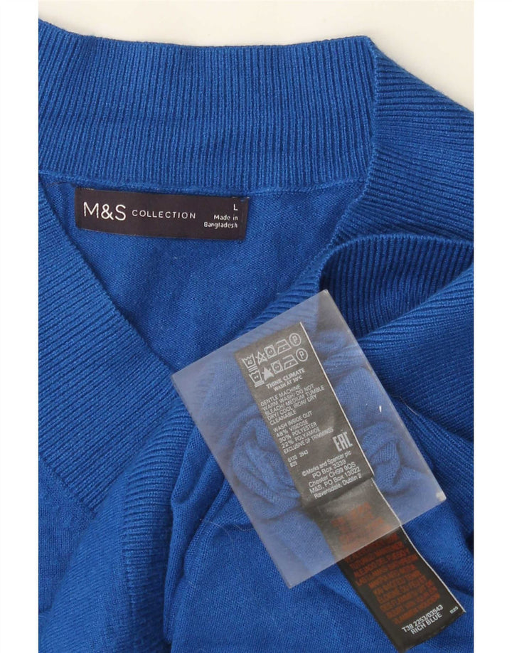 Marks & Spencer Womens Oversized V-Neck Jumper Sweater UK 16 Large Blue