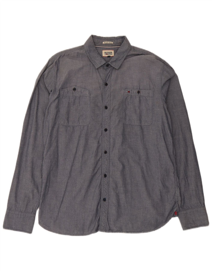 TOMMY HILFIGER Mens Shirt XL Navy Blue Cotton