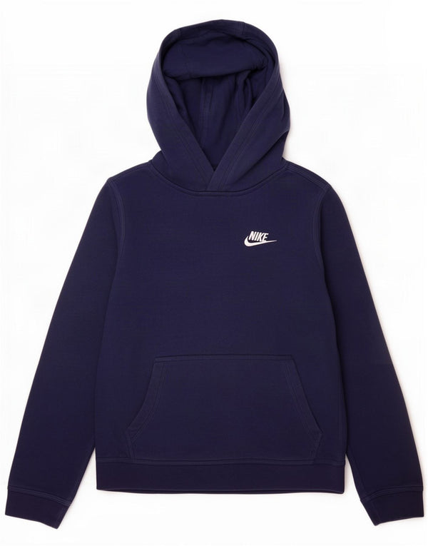 Nike Boys Hoodie Jumper 12-13 Years Large Navy Blue Cotton