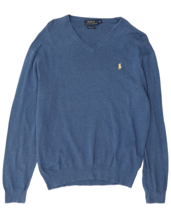 Polo Ralph Lauren Mens Regular Fit V-Neck Jumper Sweater Medium Blue Cotton