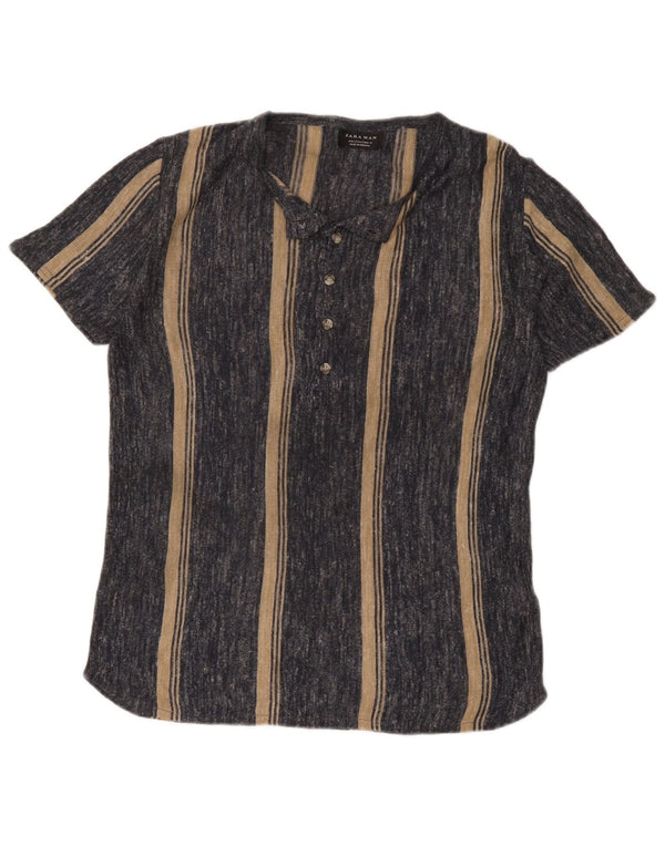 Zara Homme T-Shirt Top Petit Gris Rayé Acrylique