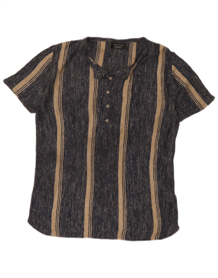 Zara Mens T-Shirt Top Small Grey Striped Acrylic