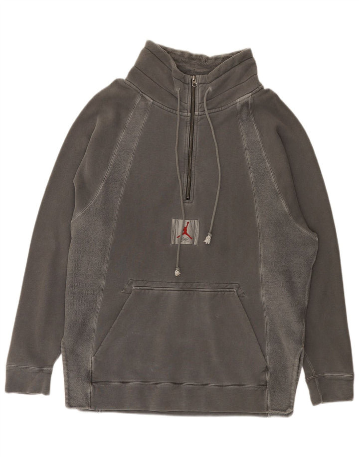 Jordan Mens Zip Neck Sweatshirt Jumper Medium Grey Cotton