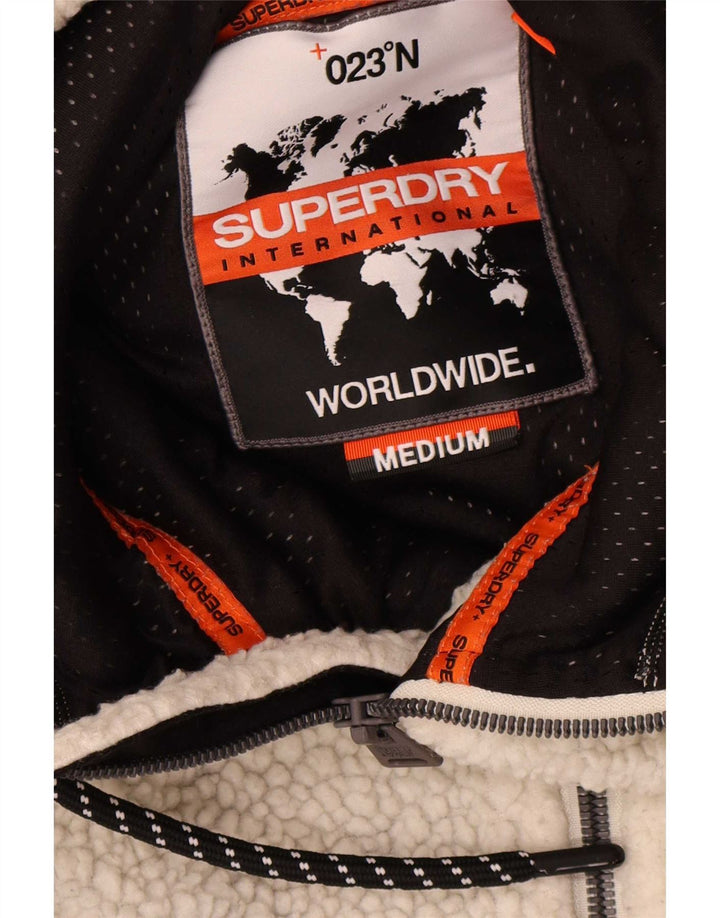 Giacca in pile con cappuccio da uomo Superdry UK 38 poliestere bianco sporco medio
