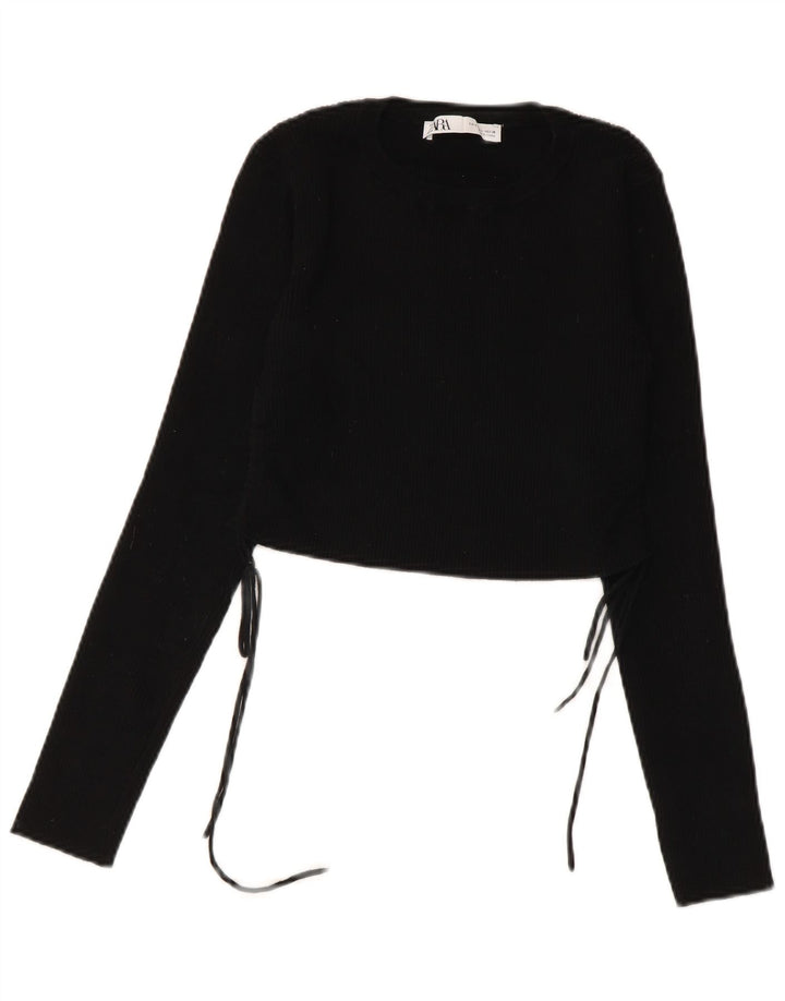 Zara Womens Crop Top Long Sleeve UK 14 Large Black