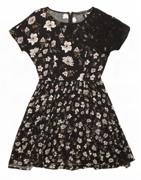 French Connection Robe trapèze pour femme UK 10 Petite viscose florale noire