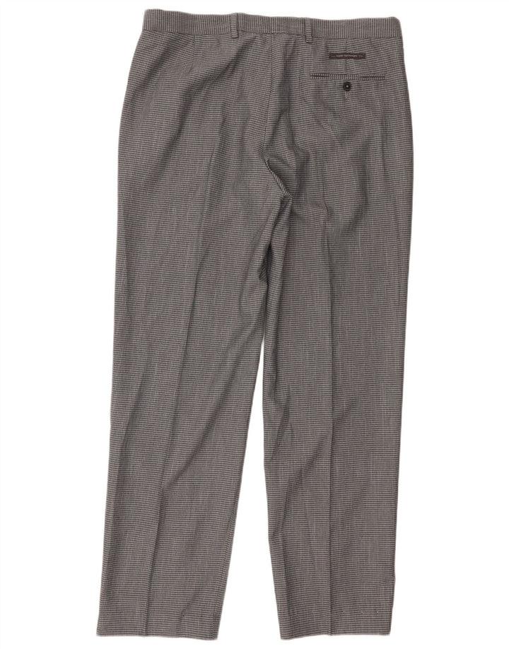 Calça masculina de ajuste regular Marks & Spencer W36 L29 poliéster xadrez cinza