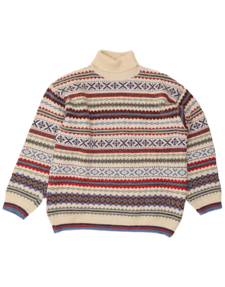 Ferro Mens Roll Neck Jumper Sweater XL Multicolorido Fair Isle Wool