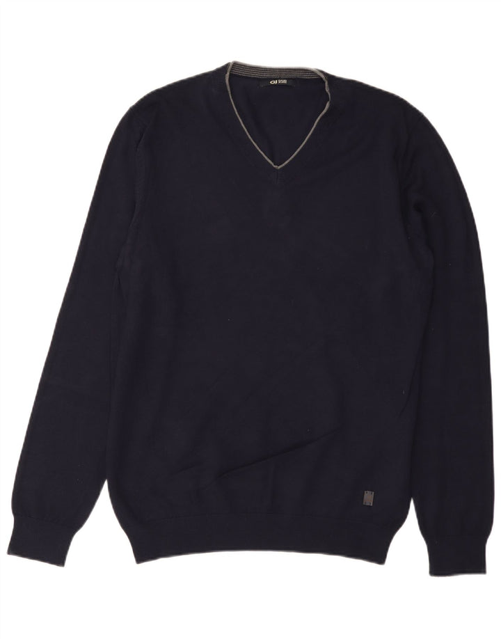 Gaudi Mens V-Neck Jumper Sweater Medium Navy Blue Viscose