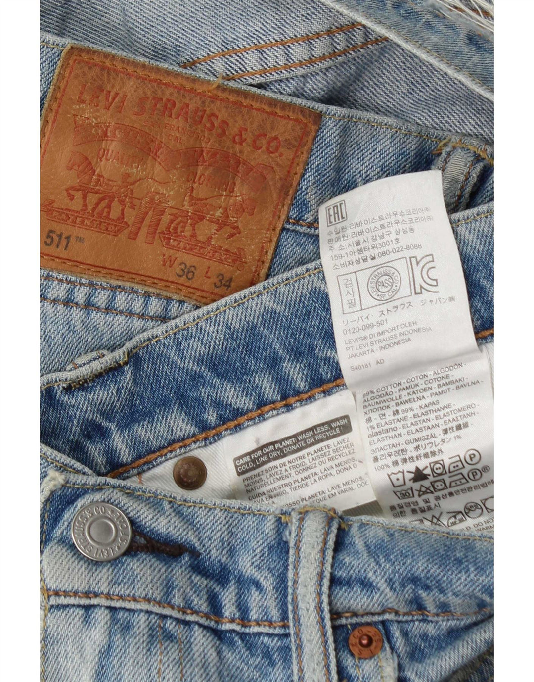 Jeans slim invecchiati da uomo Levi's W36 L34 cotone blu