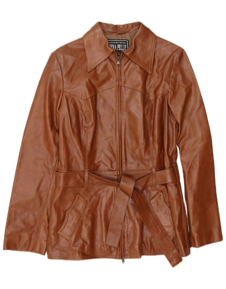 VINTAGE Womens Leather Jacket UK 12 Medium Brown Leather
